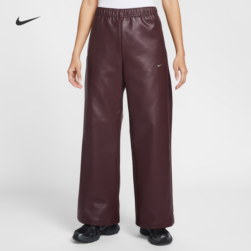 耐克/NIKE女子宽松休闲情人节限定PU皮直筒运动长裤IQ4940-652