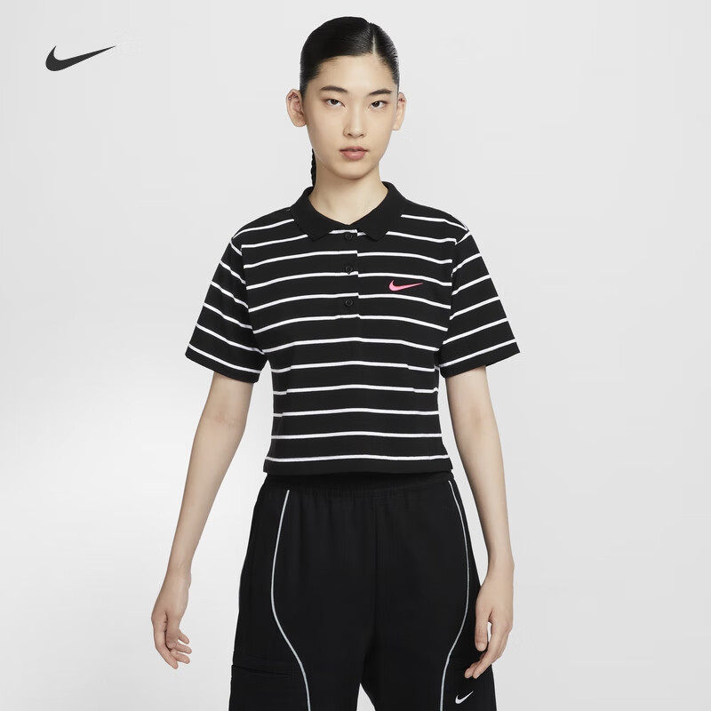 耐克/NIKE女子运动休闲条纹翻领短袖POLO衫上衣HM4649-010-100