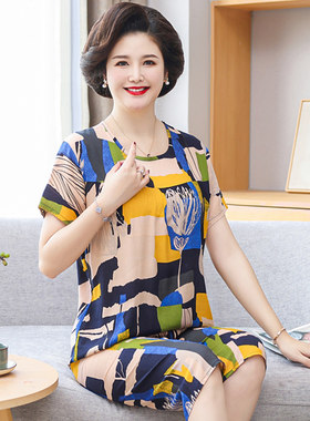 夏季棉绸短袖妈妈睡衣两件套