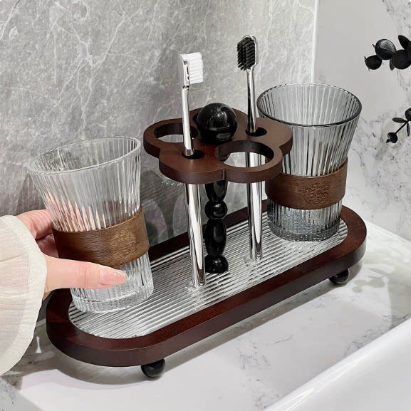 北美进口胡桃木牙刷架家用卫生间电动牙刷架高级置物架套装漱口杯