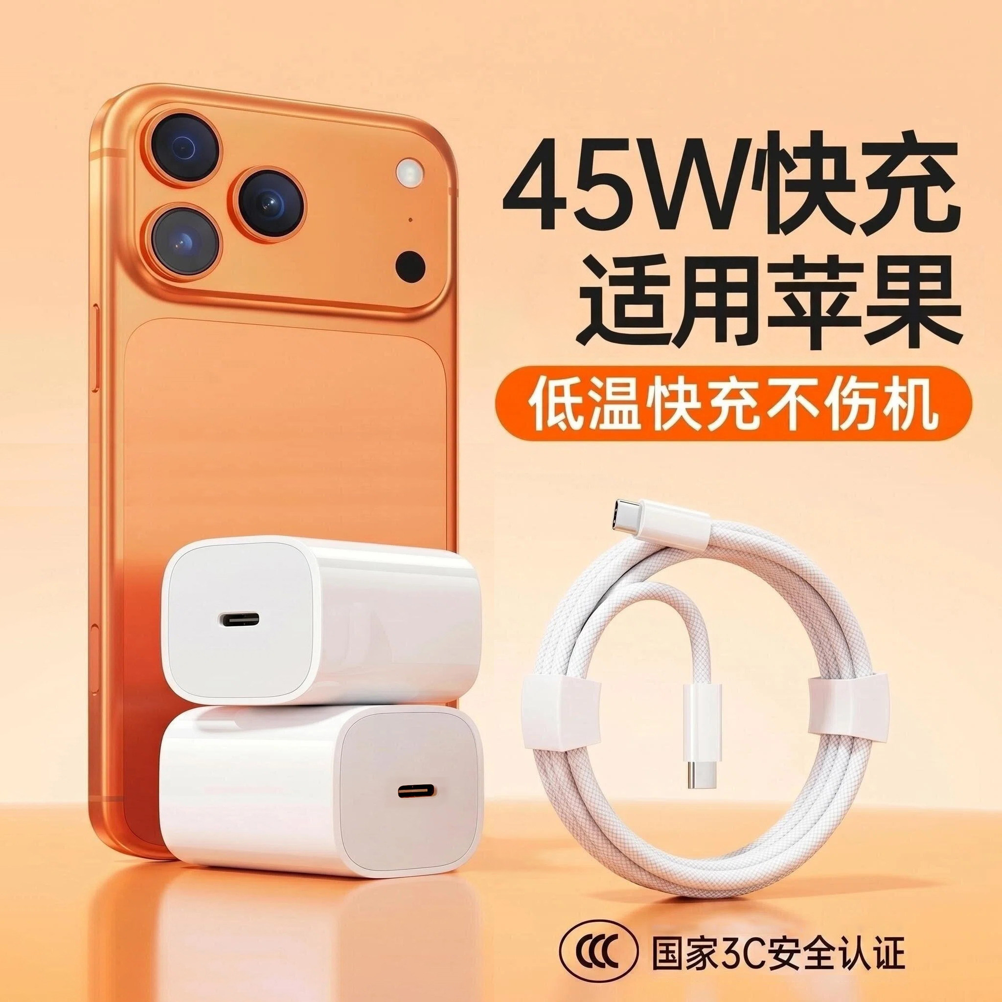 45W充电器线快充适用iPhone17proMAX16mini手机15充电器11插头冲电快速充电充电线pd充电器原ipad充电器头