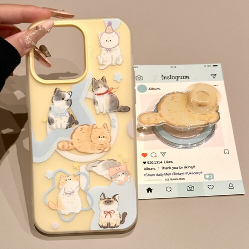 小众趣味可爱涂鸦猫咪磁吸支架适用MATE60华为Pura 80PRO+手机壳50E/70新款P60 Pro女款防摔软硅胶全包保护套