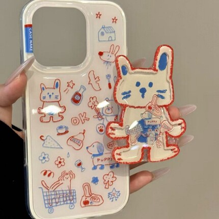 涂鸦购物车猫咪狗狗支架适用OPPO A6i/5/Reno15C/14/13手机壳findX9Pro韩系X7ultra新款A3X保护套X8S+A58/A96