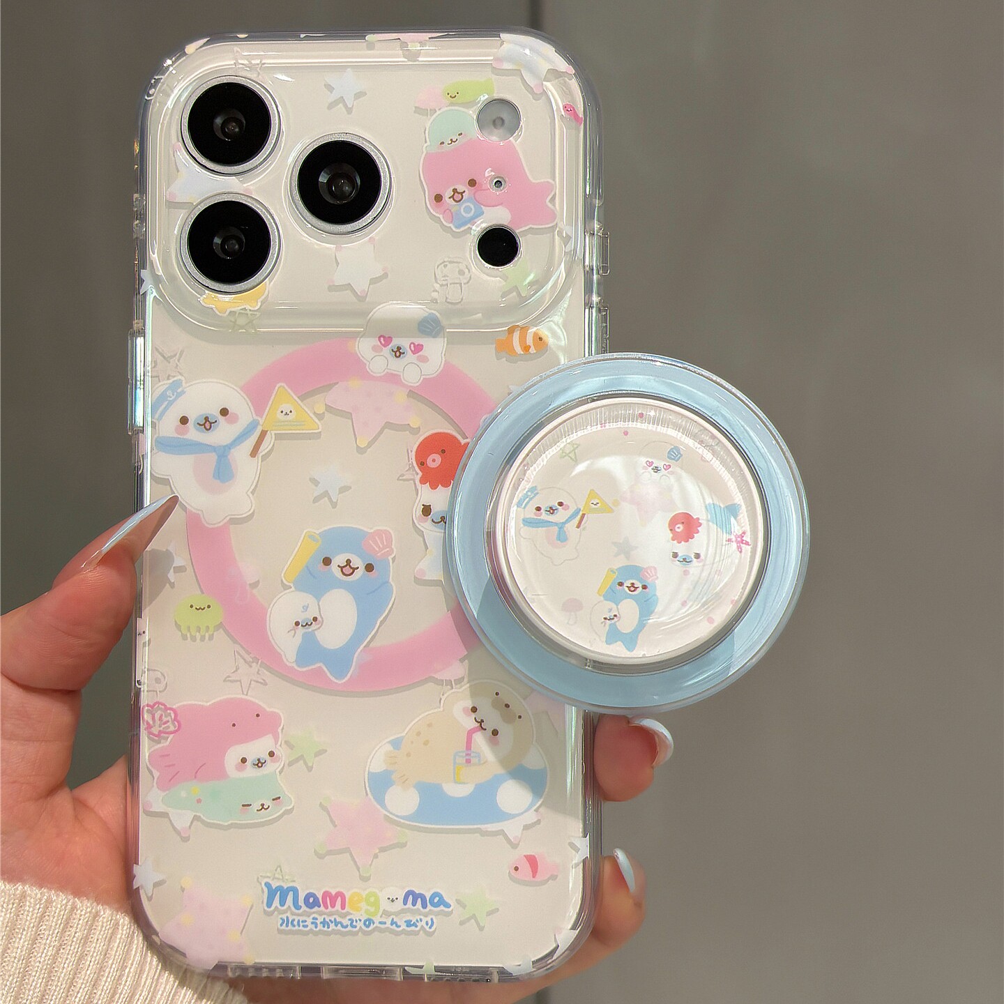 卡通豆芝麻海豹磁吸支架适用oppo realme NEO8/GT5真我13手机壳GT2大师探索GT8新款GT7Pro真我15PRO+14防摔12图片