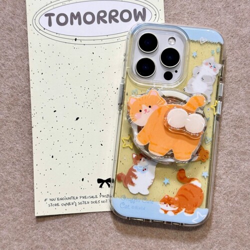 闪粉卡通可爱猫咪转转磁吸支架适用苹果17手机壳Air/16E新款13PRO/12mini/XR/14/15PRO女XSmax防摔87PLUS/SE2