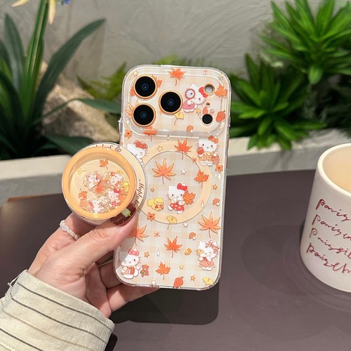 秋冬枫叶格纹kitty猫磁吸支架适用小米17/14/15手机壳k70红米K60E/K80至尊Note15手链13女Turbo4新款civi5PRO