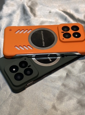 橙色镂空无边框金属片磁吸硬壳适用K90/K80小米17/15手机壳Turbo4半包k70红米Note超薄13T车载60至尊版14pro+