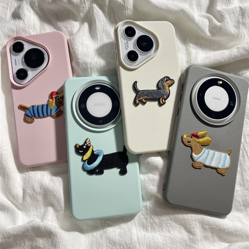 简约立体刺绣腊肠狗荔枝纹适用红米K70至尊版小米14手机壳K60小众Note11新款13T男女12TURBO红米K50软壳K40RO