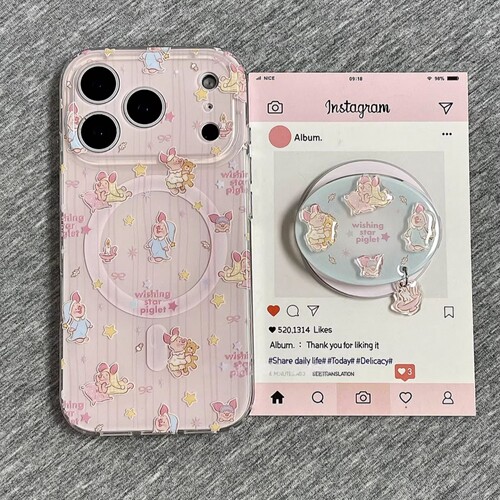 粉底可爱卡通皮杰小猪磁吸支架适用realme NEO8/GT5/6Pro真我13手机壳GT2女GT8防摔GT7Pro真我15PRO+14新款12