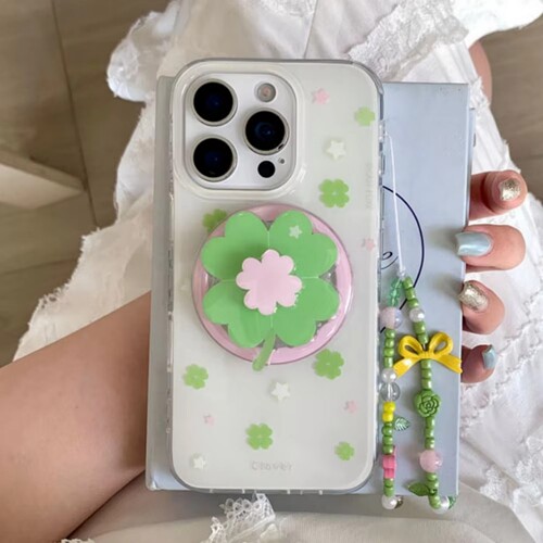 ins幸运四叶草花朵磁吸旋转支架适用魅族22/20/meizu 21Pro手机壳note16简约9防摔18/16/17SPRO新款ucky08