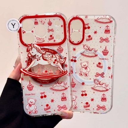 红线条小熊木马磁吸支架适用OPPO A6i/5/Reno15/14/13pro手机壳findx9卡通X7ultra/X6新款A3X防摔X8S+A58/A96