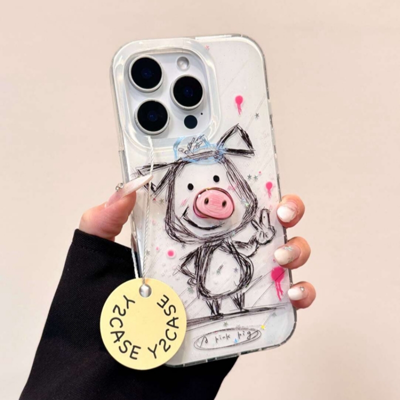 卡通手绘素描立体鼻子猪猪适用vivo y500/S30/X300/100S手机壳S20PRO全包X200promini女款Y78新款S19防摔S18E