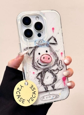 卡通手绘素描立体鼻子猪猪适用oppo realme GT8PRO/GT5真我12手机壳GT2大师探索GT7女neo6se/15PRO+14防摔V70