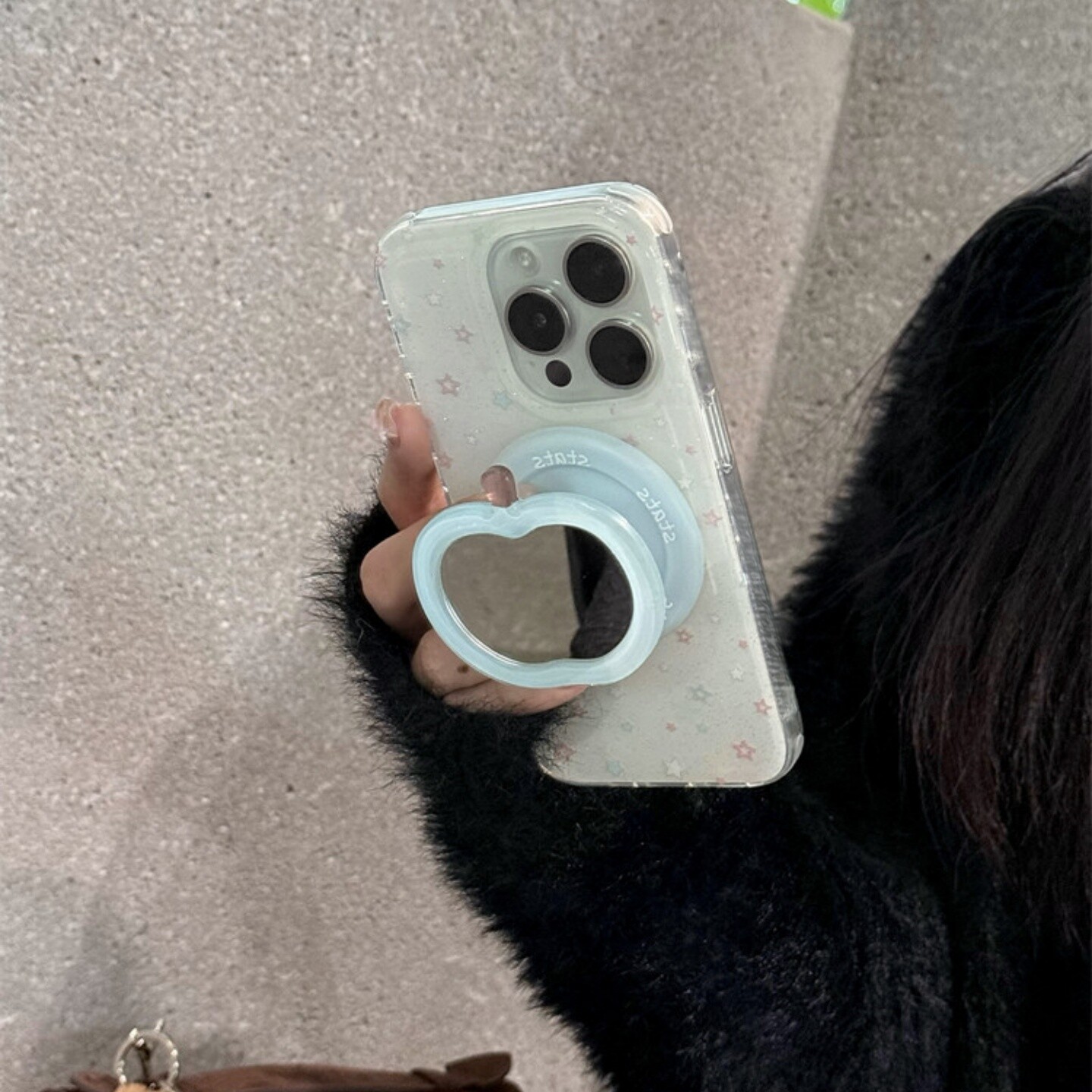 夏天ins星星浅蓝苹果镜子支架适用OPPO A6S/5/Reno16/15/14Pro手机壳Find X9SPro/X8S+X7ultra新款A3X防摔A98