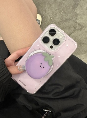 ins泼墨斑点茄子磁吸支架适用A5/OPPO Reno15/14/13/12F手机壳Find X9/X8ultra女A72创意A6pro/X7/A3X防摔A58