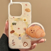 S25ultra M55防摔S21fe Note20手机壳A34新款 S23 ins可爱甜品牛角包磁吸支架适用三星S24 S22女款 A55 S20 A54