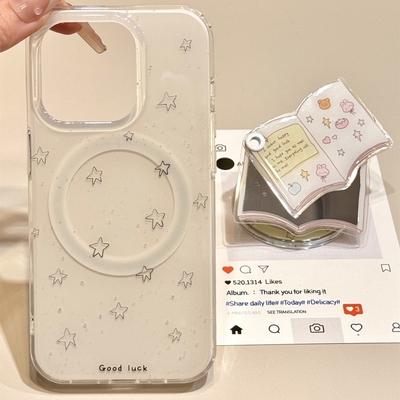 满屏星星书本镜子磁吸支架适用A5/OPPO Reno15/14/13/12手机壳Find X9双层X8ultra/A72简约A6pro/K13/A3女A58