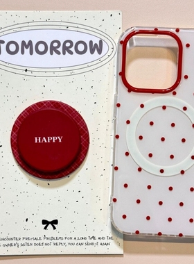 日韩ins酒红波点磁吸支架适用1加15/ACE6T一加Turbo6V手机壳13R/12/10/9R女11新款oneplusACE5/3Pro保护套2V