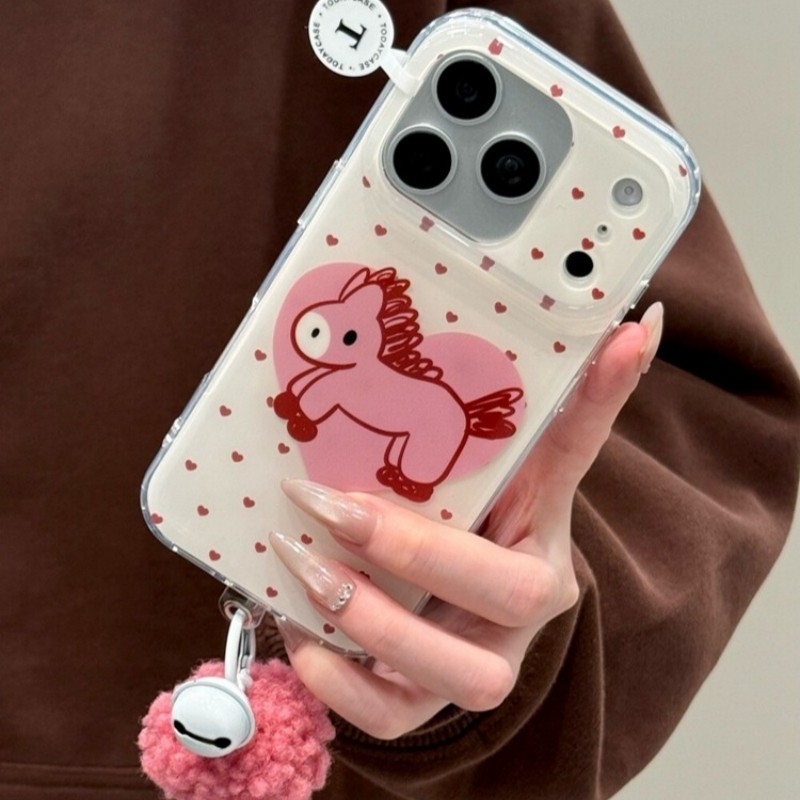 ins新年粉爱心涂鸦小马插画适用苹果17promax手机壳16E/13/12mini小众iPhone14新款15Promax防摔XS/8plus/SE3,3C数码配件,手机保护套/壳,淘宝优惠券,粉丝福利购,淘宝优惠卷