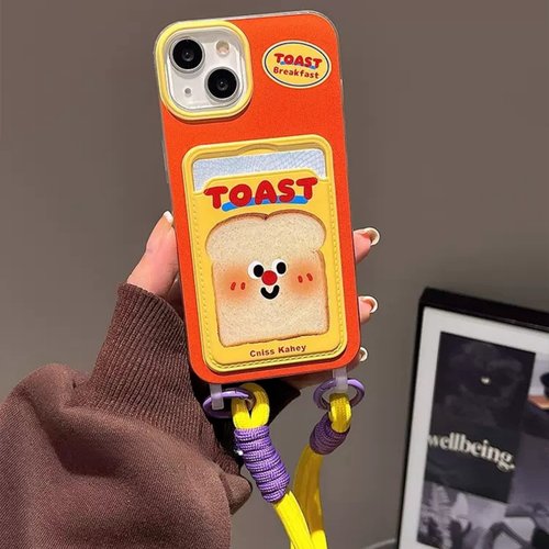 趣味吐司开心笑脸腕带挂绳civi4/5pro适用K70小米17/15手机壳K80/Note14新款13PRO卡包红米k50插卡11放照片60