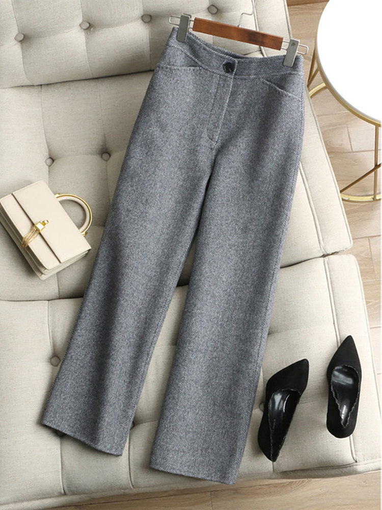 毛呢高腰灰色阔腿裤秋冬新款女装时尚百搭设计感直筒裤别致休闲裤,女装/女士精品,大码裤装,淘宝优惠券,粉丝福利购,淘宝优惠卷
