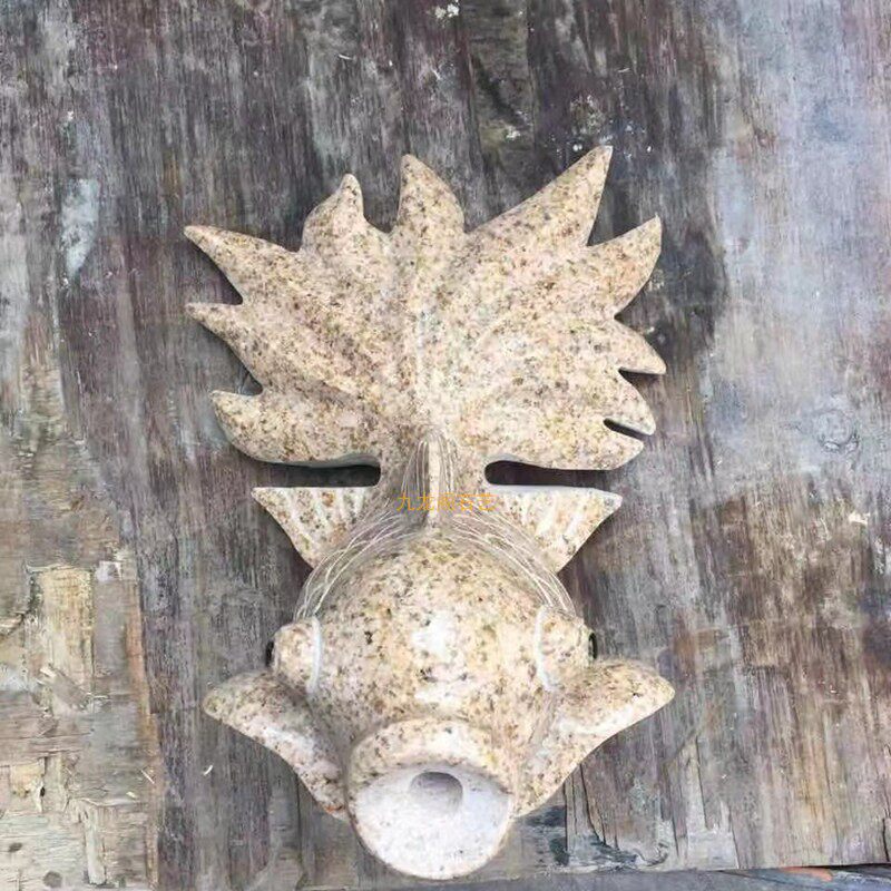 天然锈石雕刻磨光石鱼喷水金鱼墙饰水景花园景观墙庭院风水池装饰