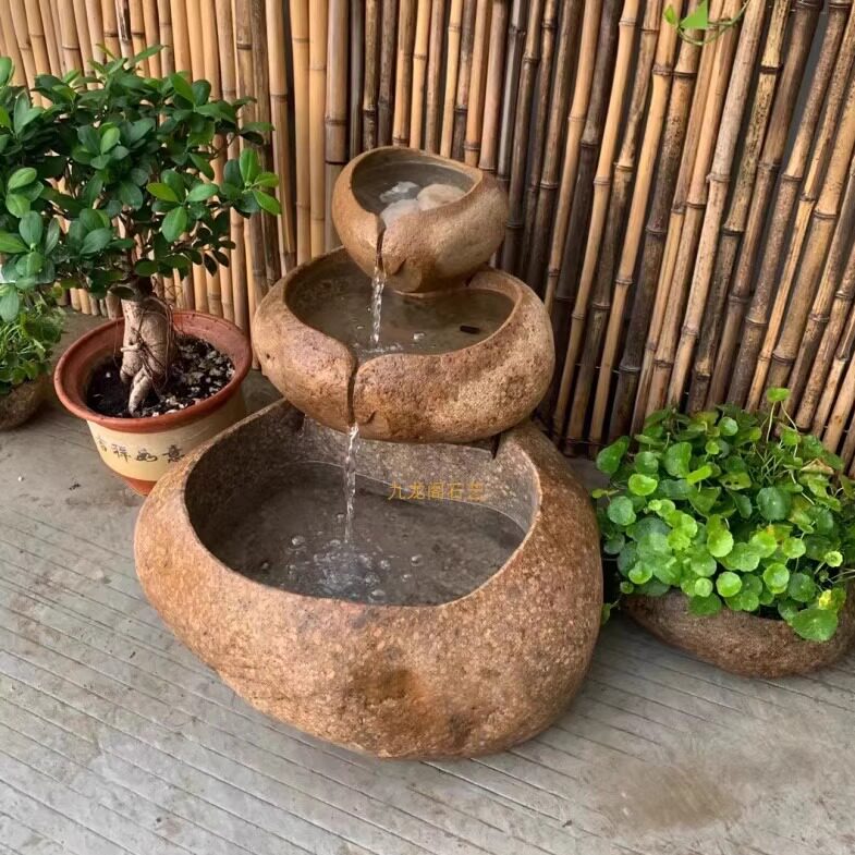 天然鹅卵石景观阳台自然石缸流水