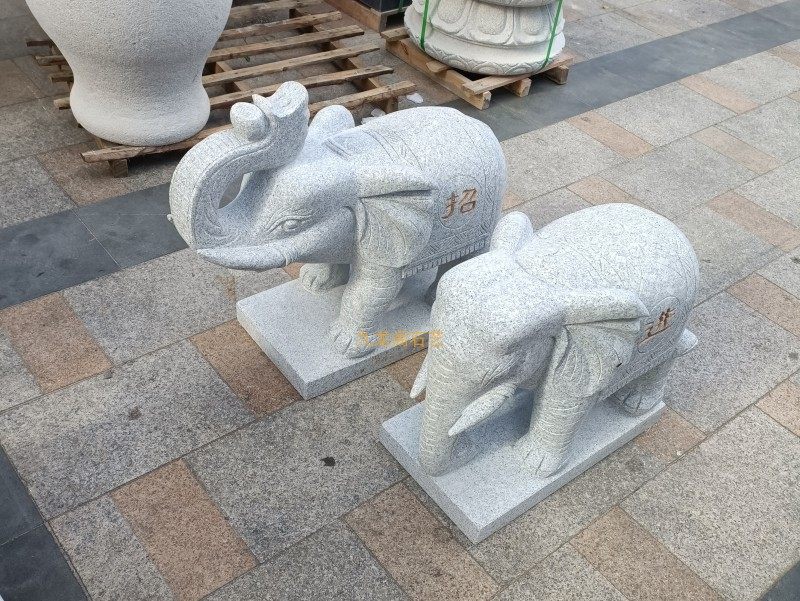 天然花岗岩雕刻大象家居看门吉祥招财象镇宅惠安石雕公母吉象一对