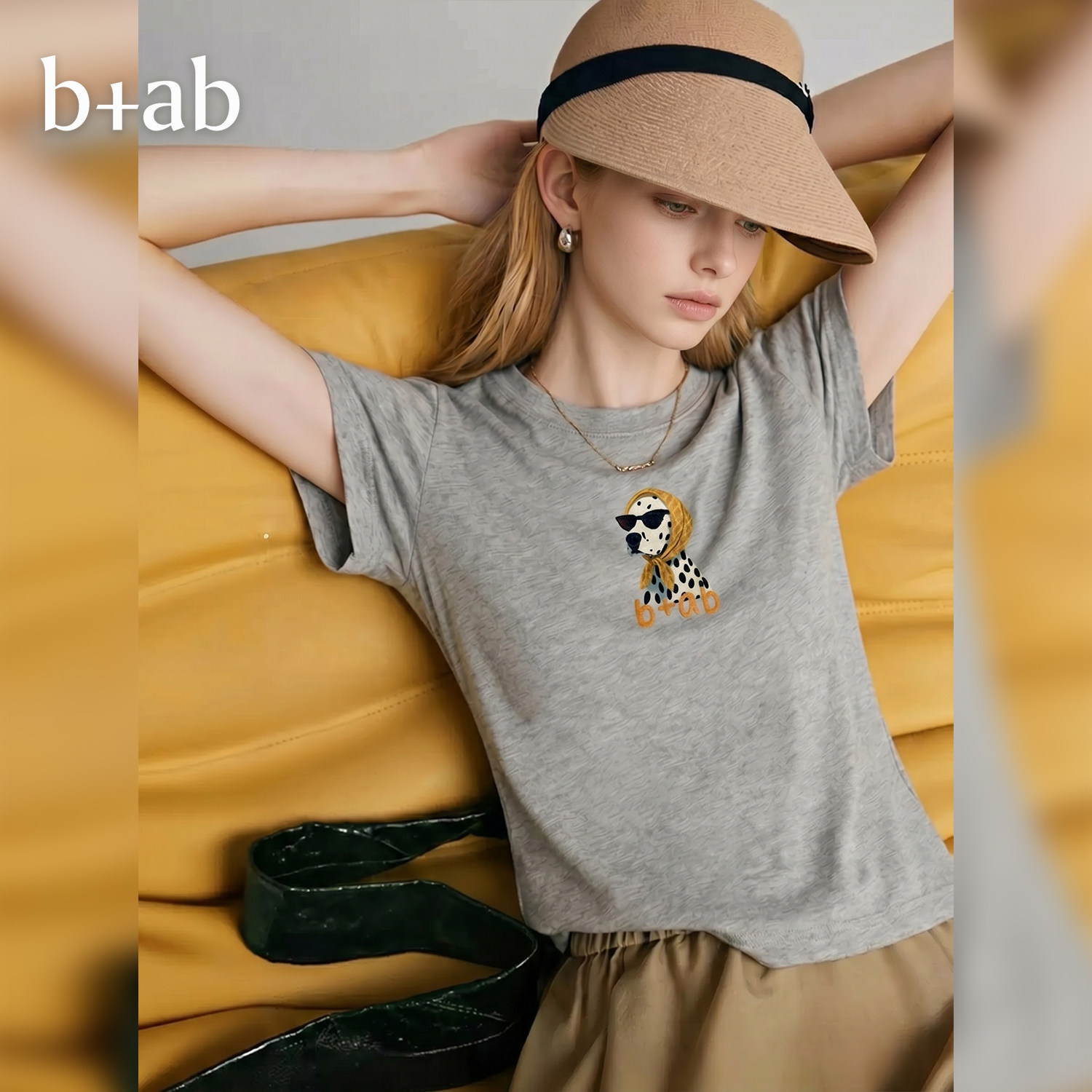 it b+ab2026 夏季新款女斑点狗印花T恤修身百搭灰色短袖上衣