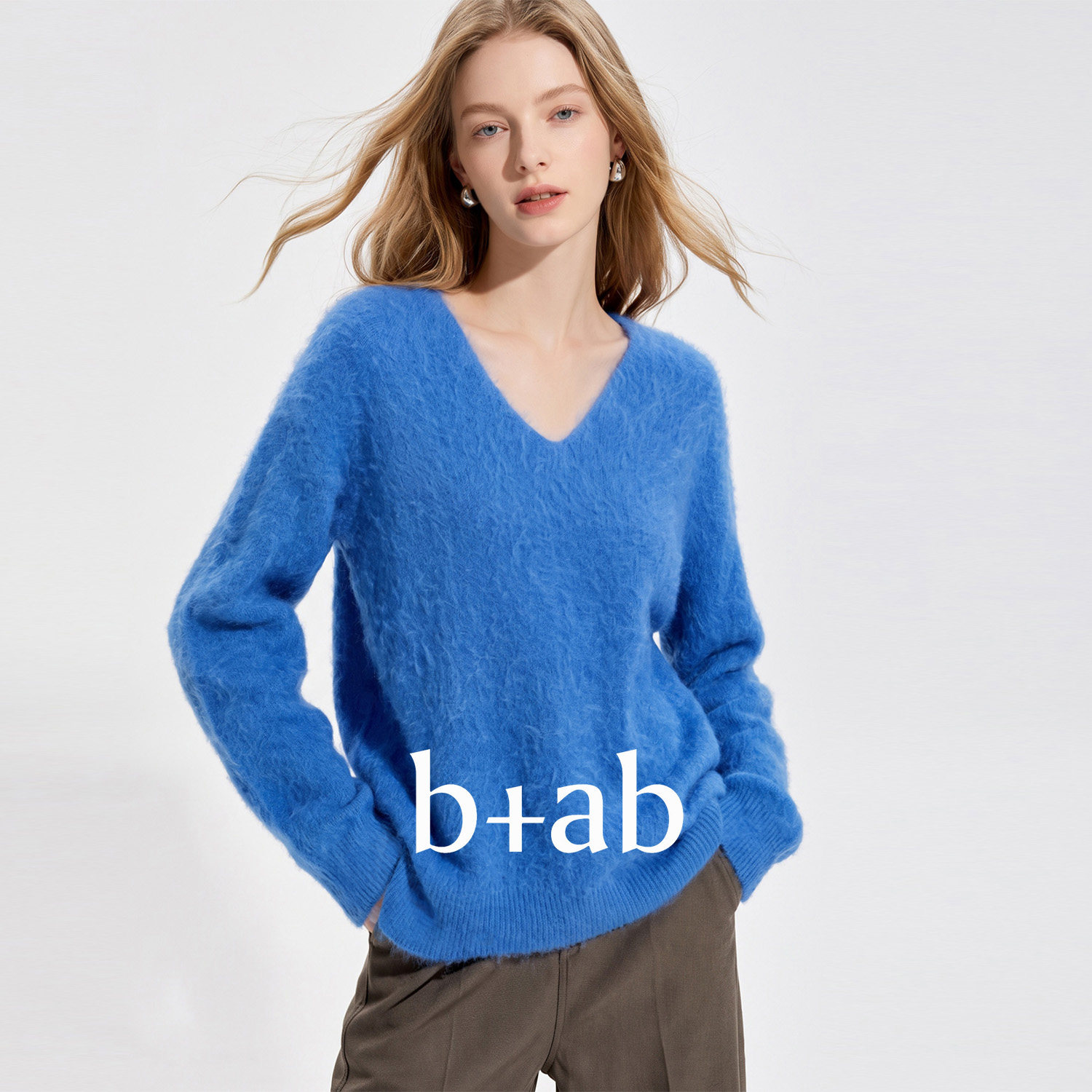 it b+ab V领毛针织衫长袖套头毛绒感女款内搭外穿日常通勤设计感