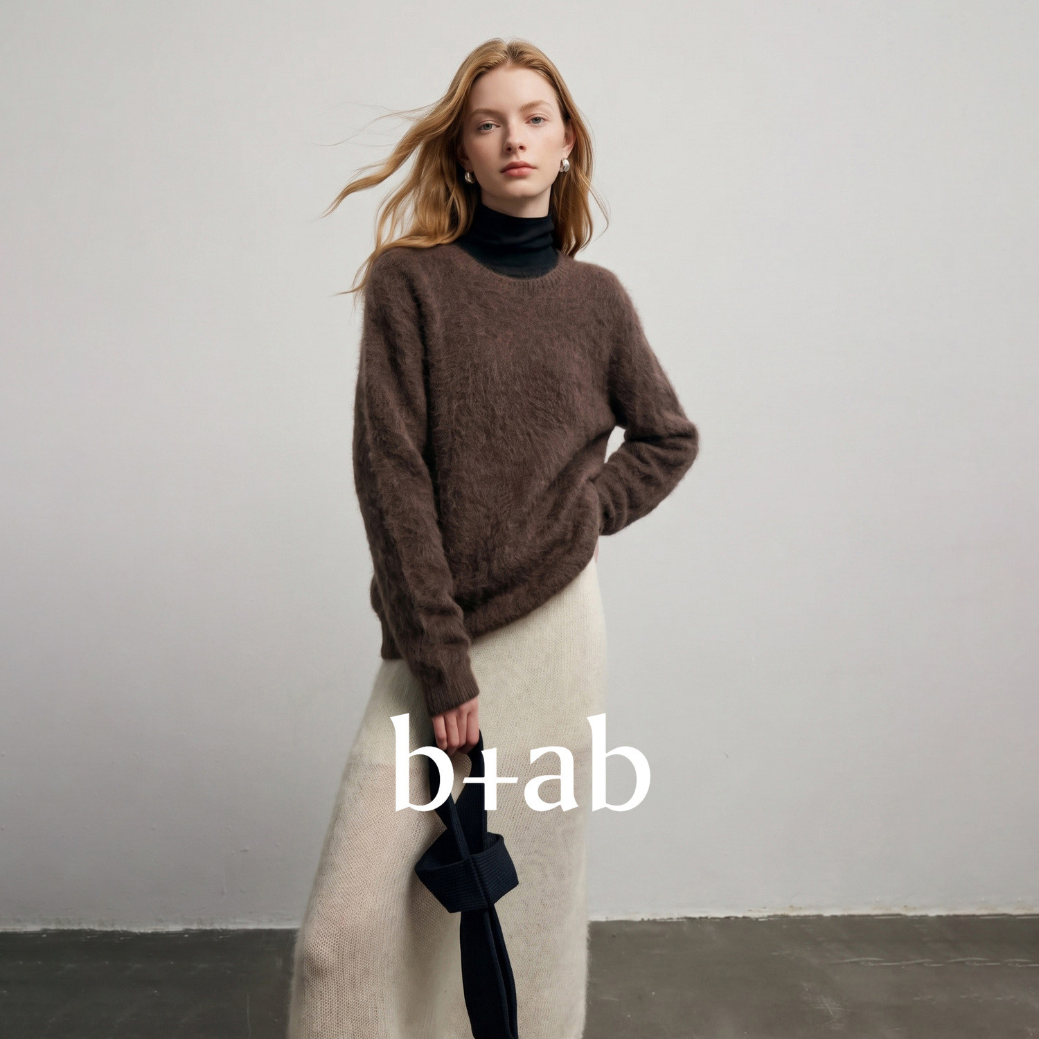 it b+ab 美拉德长毛绒圆领针织衫女秋季慵懒软糯宽松长袖套头毛衣