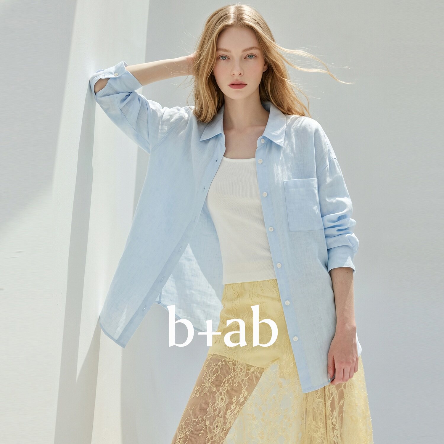 it b+ab 2026秋季新款蓝色衬衫女翻领单排扣宽松落肩口袋长袖衬衣