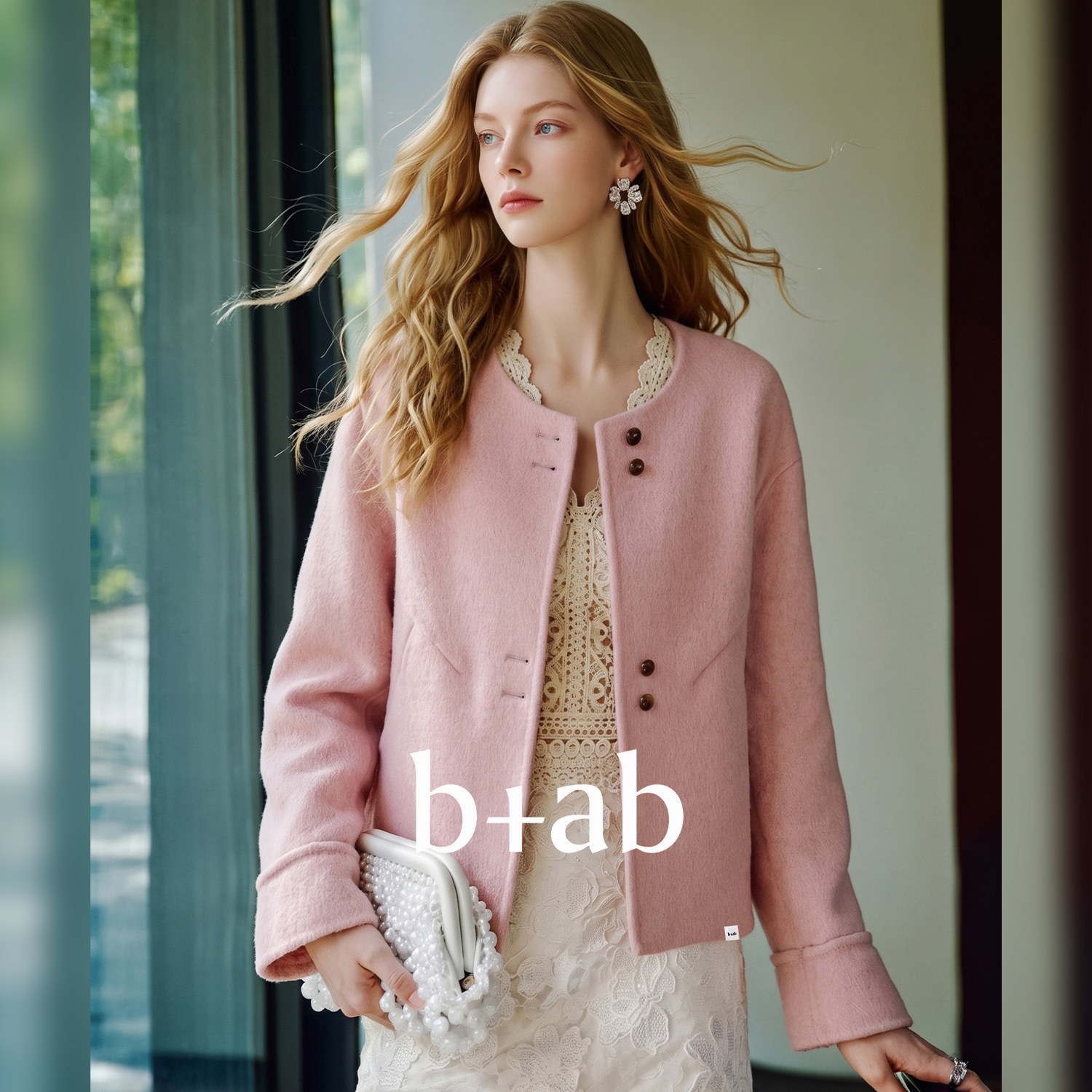 it b+ab 2026冬季新款毛呢外套女温柔风圆领女简约双排扣显高气质