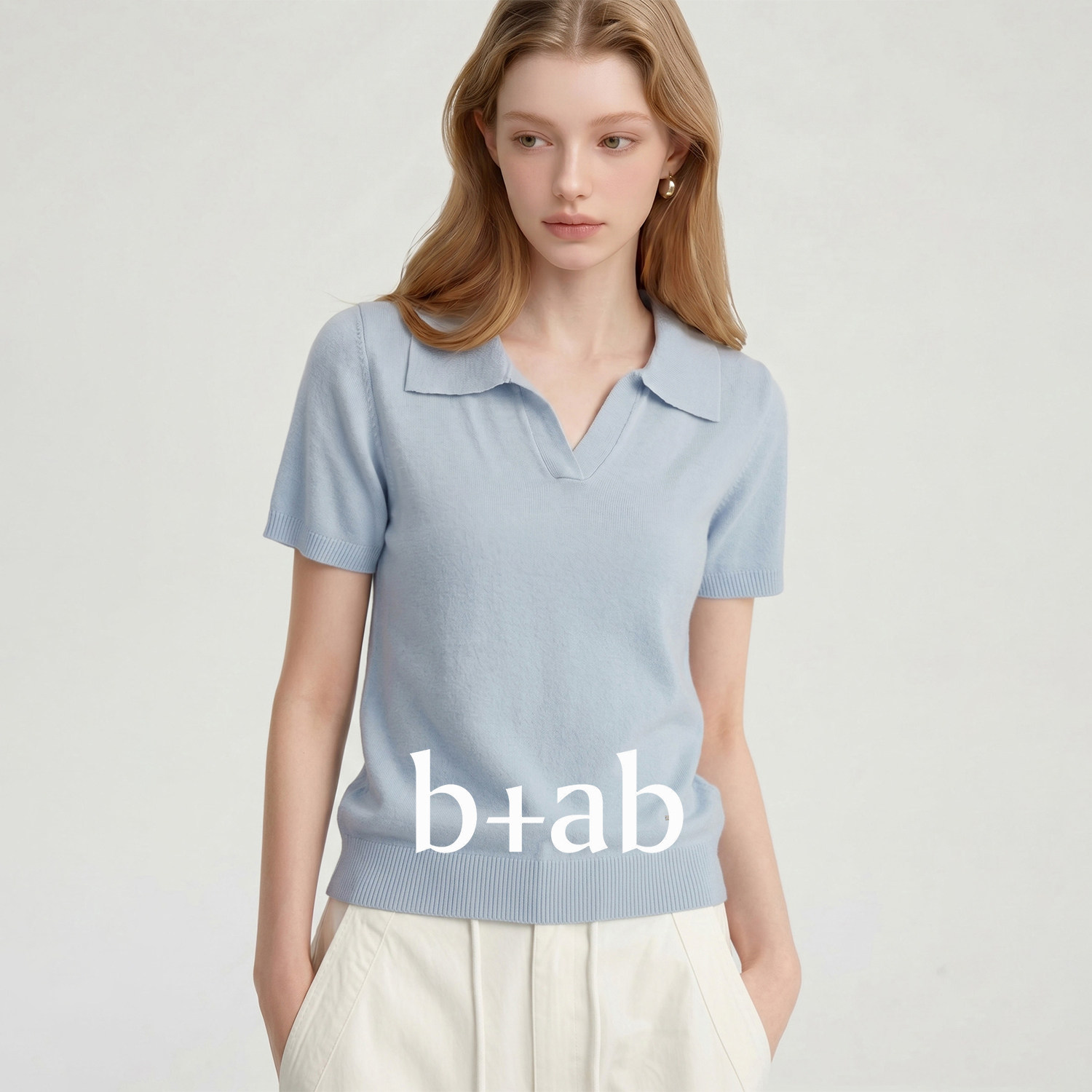 it b+ab纯色简约Polo针织衫女夏季减龄日常休闲百搭气质短袖上衣