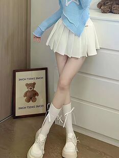 日系jk白色蕾丝玛丽珍镂空袜子女中筒芭蕾风丝带lolita绑带小腿袜