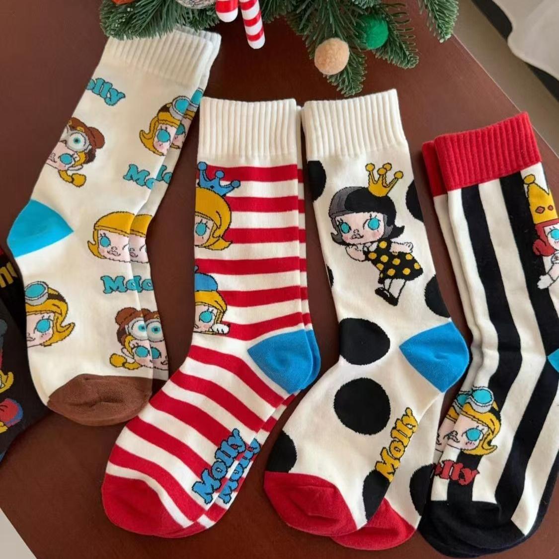 日系可爱卡通春秋袜子女个性长袜创意ins潮设计感学生堆堆袜韩系
