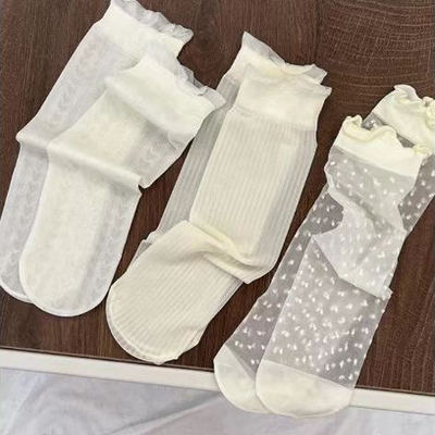 超薄透气冰丝中筒袜女款