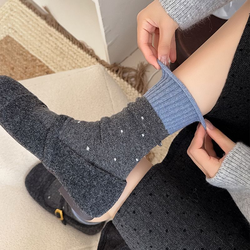 秋冬氛围感”波点羊毛袜冬新款提花撞色超韩系ing风穿搭女中筒袜