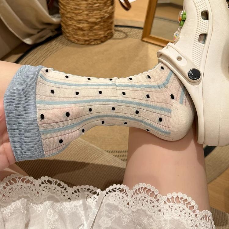 可爱袜子女韩夏季薄款棉长袜堆堆袜日系ins潮网红款爱心配洞洞鞋