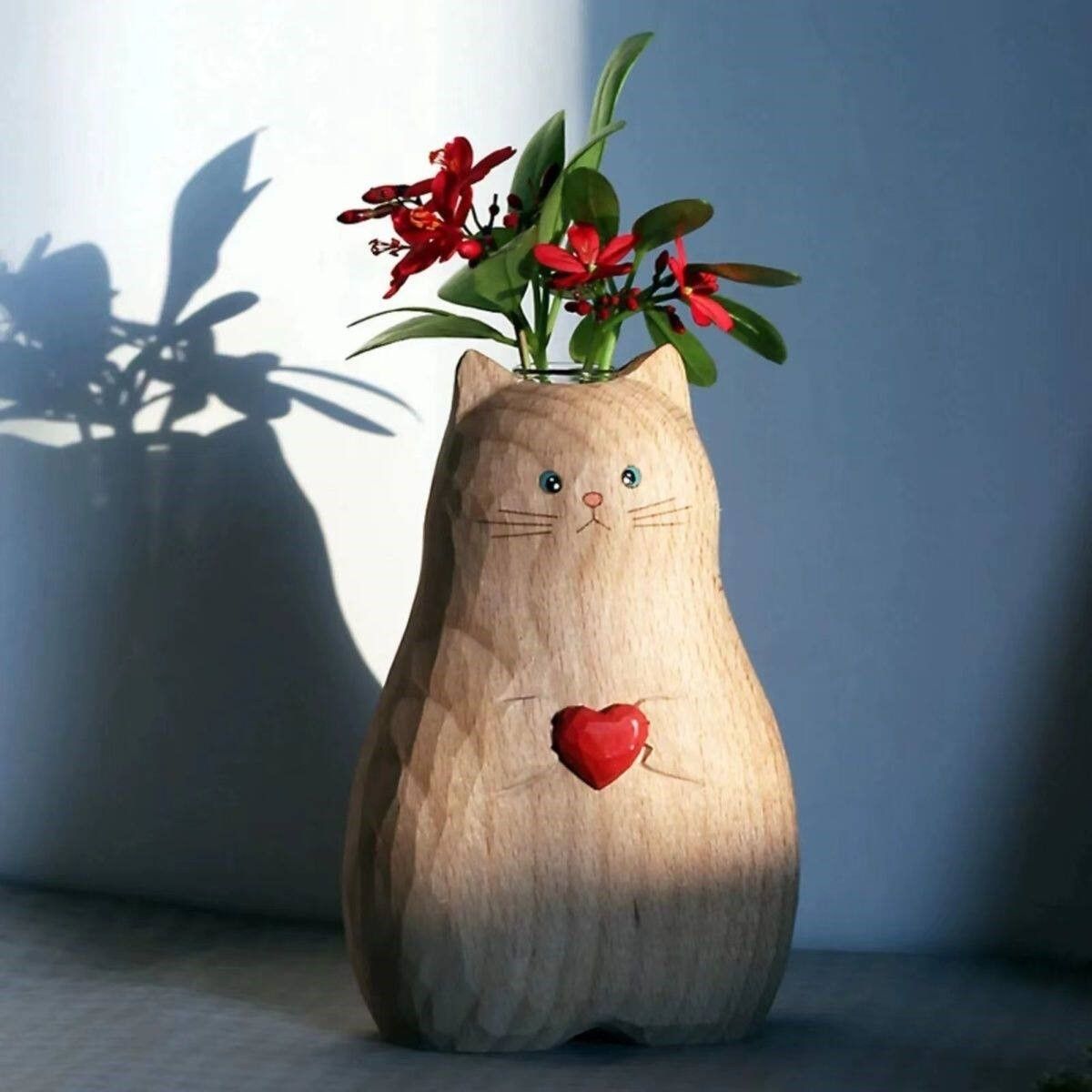 树脂猫咪花瓶治愈系小摆件花插日系手工创意桌面办公节日礼物可爱