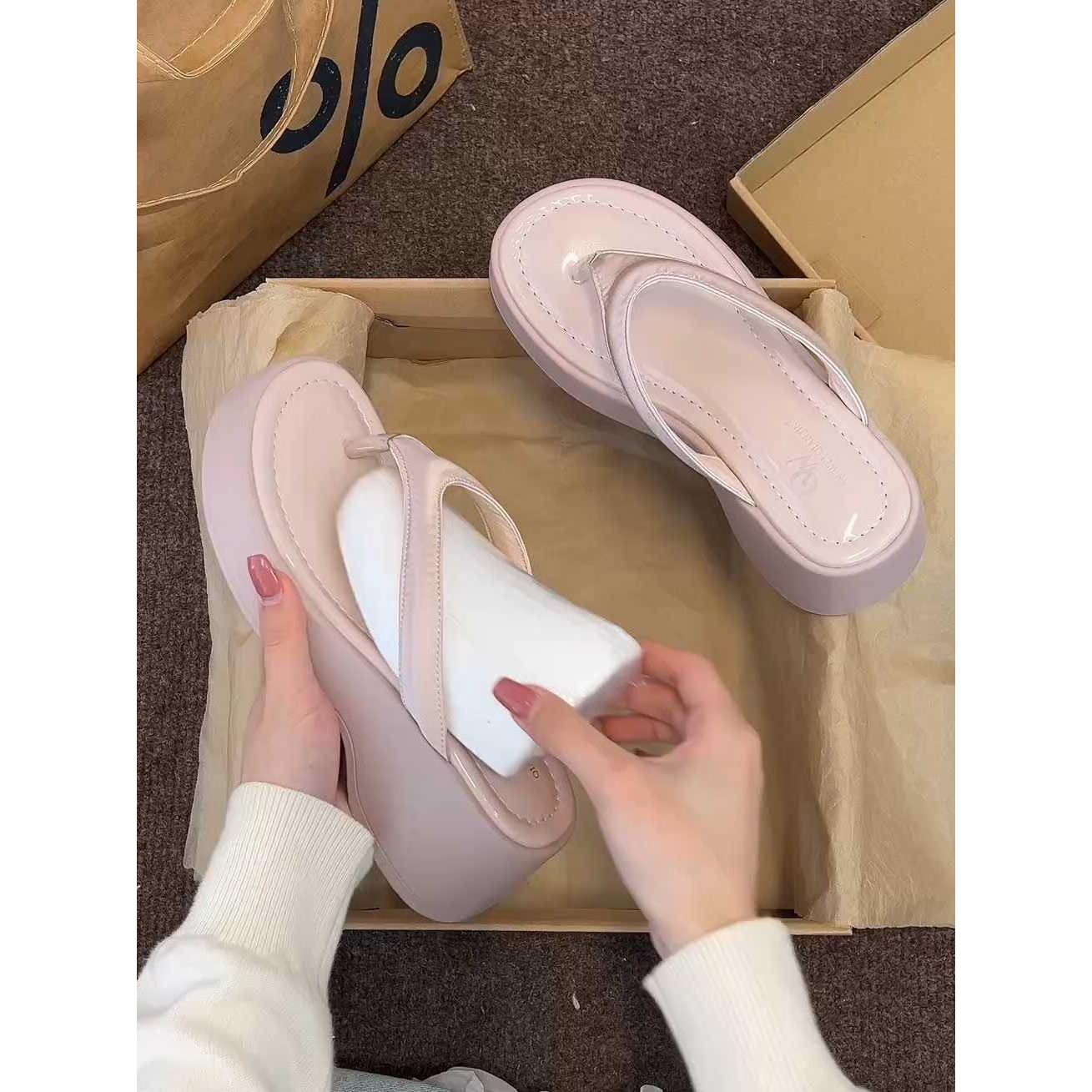 厚底人字拖女外穿夹趾夹板拖鞋海人字拖