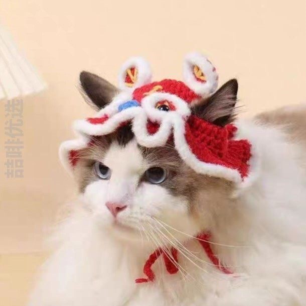 宠物猫咪春田宠物小猫帽子花花可爱头套狗狗头饰手工编织装饰品英