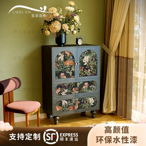 法式彩绘小动物实木斗柜收纳