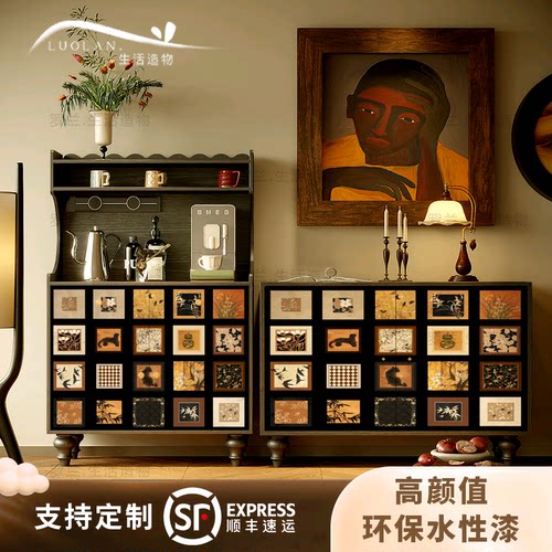法式中古风百联实木餐边柜水吧