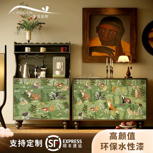 法式奶油风实木小动物餐边柜