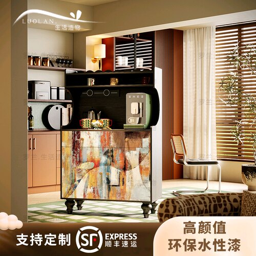 现代轻奢抽象实木设计师餐边柜