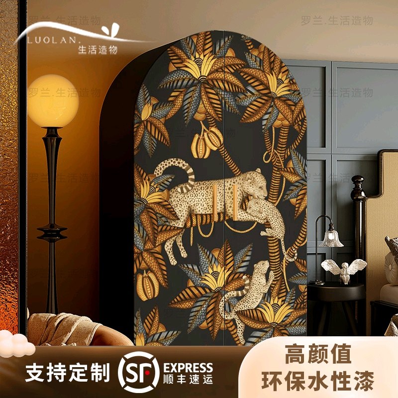 法式复古小花豹衣柜实木家用房间靠墙床边收纳柜客厅进门储物立柜