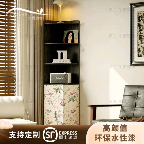 南洋奶油风花鸟实木拐角收纳柜