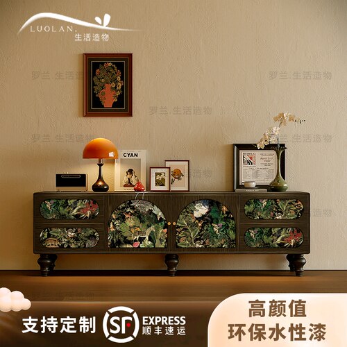法式复古风实木电视柜小户型客厅收纳储物立柜卧室装饰一体置物柜