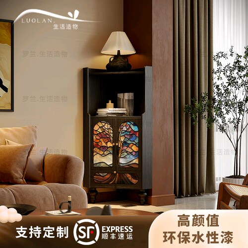 法式艺术彩绘实木三角柜客厅进门角落收纳置物柜卧室玄关储物立柜